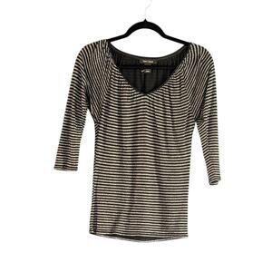 White House Black Market 3/4 Sleeve Shimmer Stripe Knit Shirt Top Size XXS